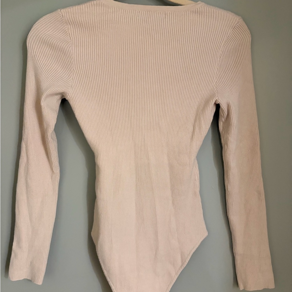 Cream Ribbed Long-Sleeve Bodysuit - Picture 4 of 6